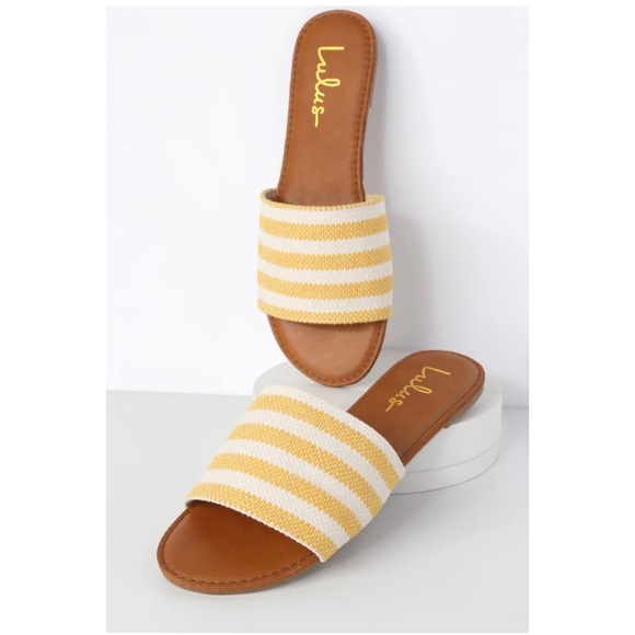 Lulus Shoes - Addison Yellow Striped Slide Sandals